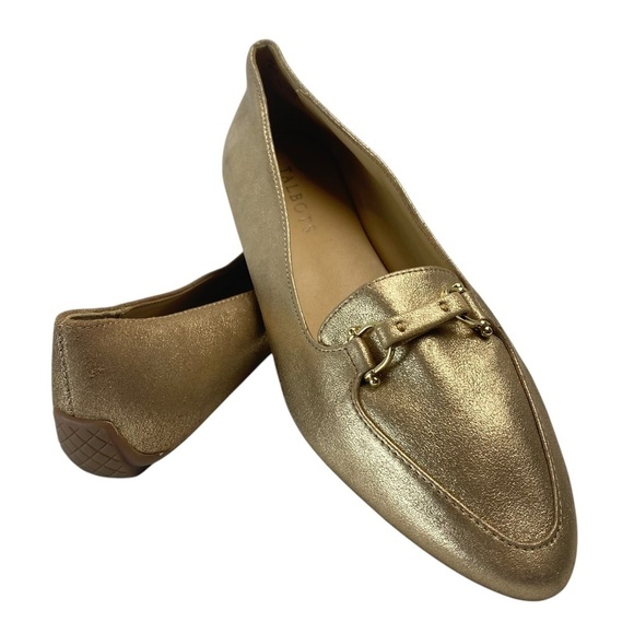 TALBOTS Francesca Driving Flats Leather Suede Metallic Gold Size 7M - Picture 1 of 7